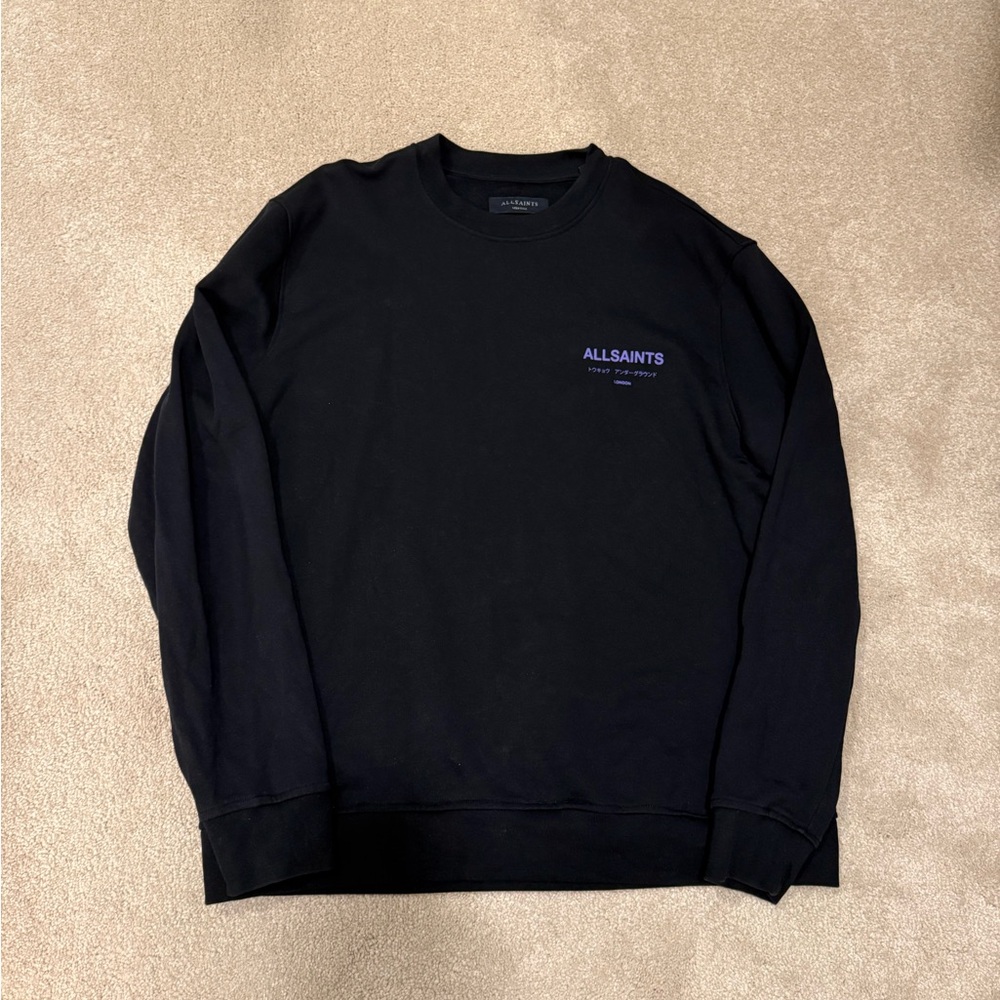 All Saints Men's Black Crewneck Sweater